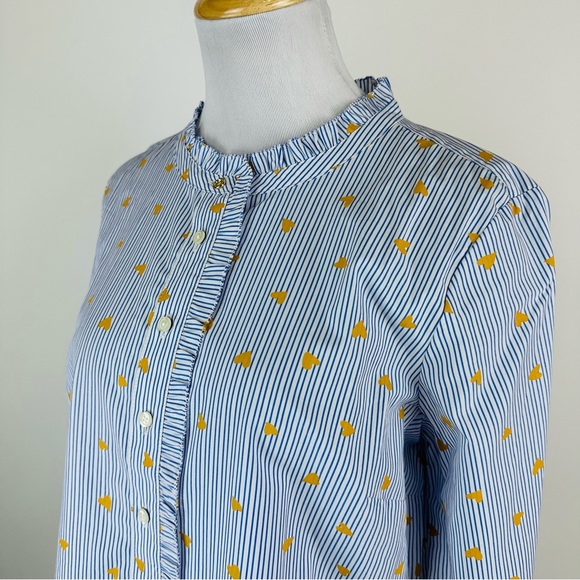 Talbots Ruffle Striped Heart Print Button Down Shirt Large Petite - Picture 10 of 15